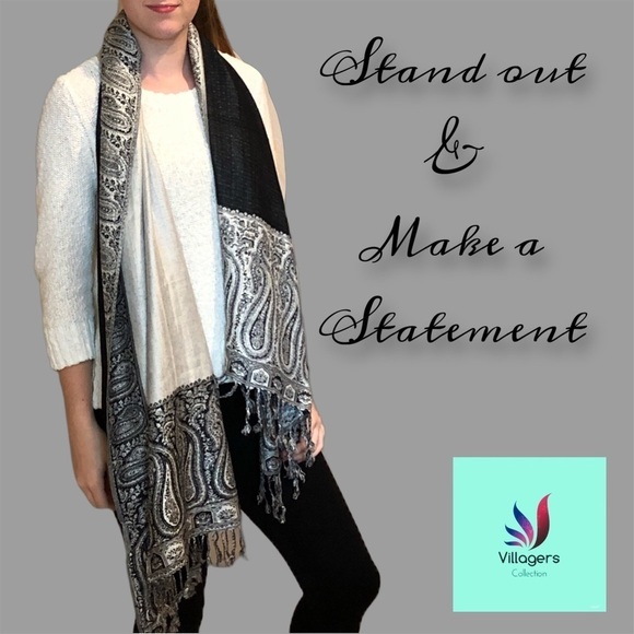 Elegant Shawl in Framed Navy Blue - Versatile Wrap, Poncho, or Cape Soft Rayon - Picture 16 of 17